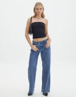 One Shoulder Split Side Knit Top -Outlet Glassons Store aimee low rise straight jean suzy mid wash front jd54235pdnm 2