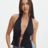 Split Front Open Back Halter Top -Outlet Glassons Store ainsley apron blouse black front bv108528tex