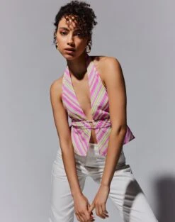 Printed Lace Trim Cami Top -Outlet Glassons Store ainsley apron blouse guava stripe front bv108528prt 3