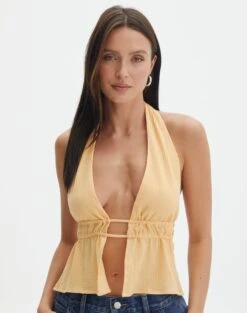 Split Front Open Back Halter Top -Outlet Glassons Store ainsley apron blouse mango lassi front bv108528tex