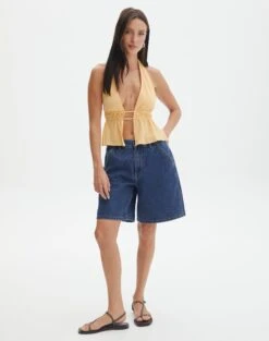 Split Front Open Back Halter Top -Outlet Glassons Store ainsley apron blouse mango lassi full bv108528tex