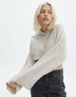 Hooded Cropped Knit 27 Hooded Cropped Knit -Outlet Glassons Store ally hooded crop neutral front kl90069rpol