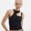 Cut Out Ribbed Tank Top 1 Cut Out Ribbed Tank Top -Outlet Glassons Store alutha asym knit top black front kv143264vn
