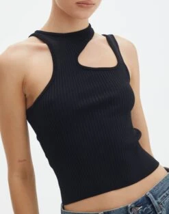 Cut Out Ribbed Tank Top -Outlet Glassons Store alutha asym knit top black imageback kv143264vn