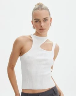 Cut Out Ribbed Tank Top -Outlet Glassons Store alutha asym knit top milk front kv143264vn
