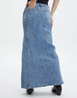 Panelled Denim Maxi Skirt -Outlet Glassons Store arizona midi skirt anwar blue wash back sl91950dnm