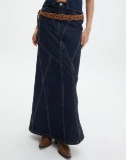 Panelled Denim Maxi Skirt -Outlet Glassons Store arizona midi skirt last rodeo indigo full sl91950dnm