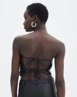 Faux Leather Tie Back Scarf Top -Outlet Glassons Store ava apron strapless top black back bv111472pu