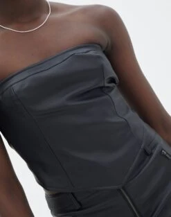 Faux Leather Tie Back Scarf Top -Outlet Glassons Store ava apron strapless top black imageback bv111472pu