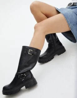 Denim Halter Top -Outlet Glassons Store barney biker boot black front sh114525pu 3