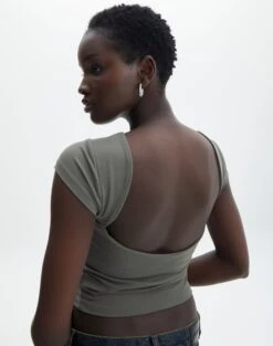 Supersoft Backless Short Sleeve Top -Outlet Glassons Store bayley backless top cypress back ts73693pch