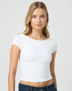 Supersoft Backless Short Sleeve Top -Outlet Glassons Store bayley backless top white front ts73693pch 1