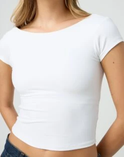 Supersoft Backless Short Sleeve Top -Outlet Glassons Store bayley backless top white imageback ts73693pch
