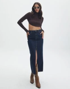 Cropped High Neck Backless Long Sleeve Knit Top -Outlet Glassons Store bearman backless funnel top its soy cute full kl111146knt