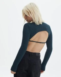 Cropped High Neck Backless Long Sleeve Knit Top -Outlet Glassons Store bearman backless funnel top ivy league back kl111146knt