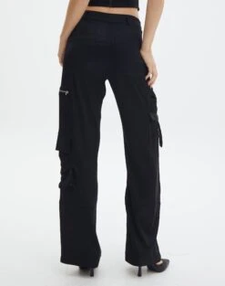 Satin Zip Pocket Cargo Pants -Outlet Glassons Store bella satin cargo pants black back pw106522sat