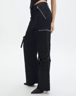 Satin Zip Pocket Cargo Pants -Outlet Glassons Store bella satin cargo pants black detail pw106522sat