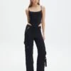 Satin Zip Pocket Cargo Pants 2 Satin Zip Pocket Cargo Pants -Outlet Glassons Store bella satin cargo pants black front pw106522sat
