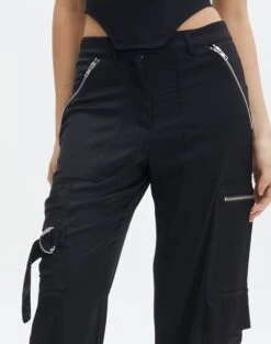 Satin Zip Pocket Cargo Pants -Outlet Glassons Store bella satin cargo pants black imageback pw106522sat