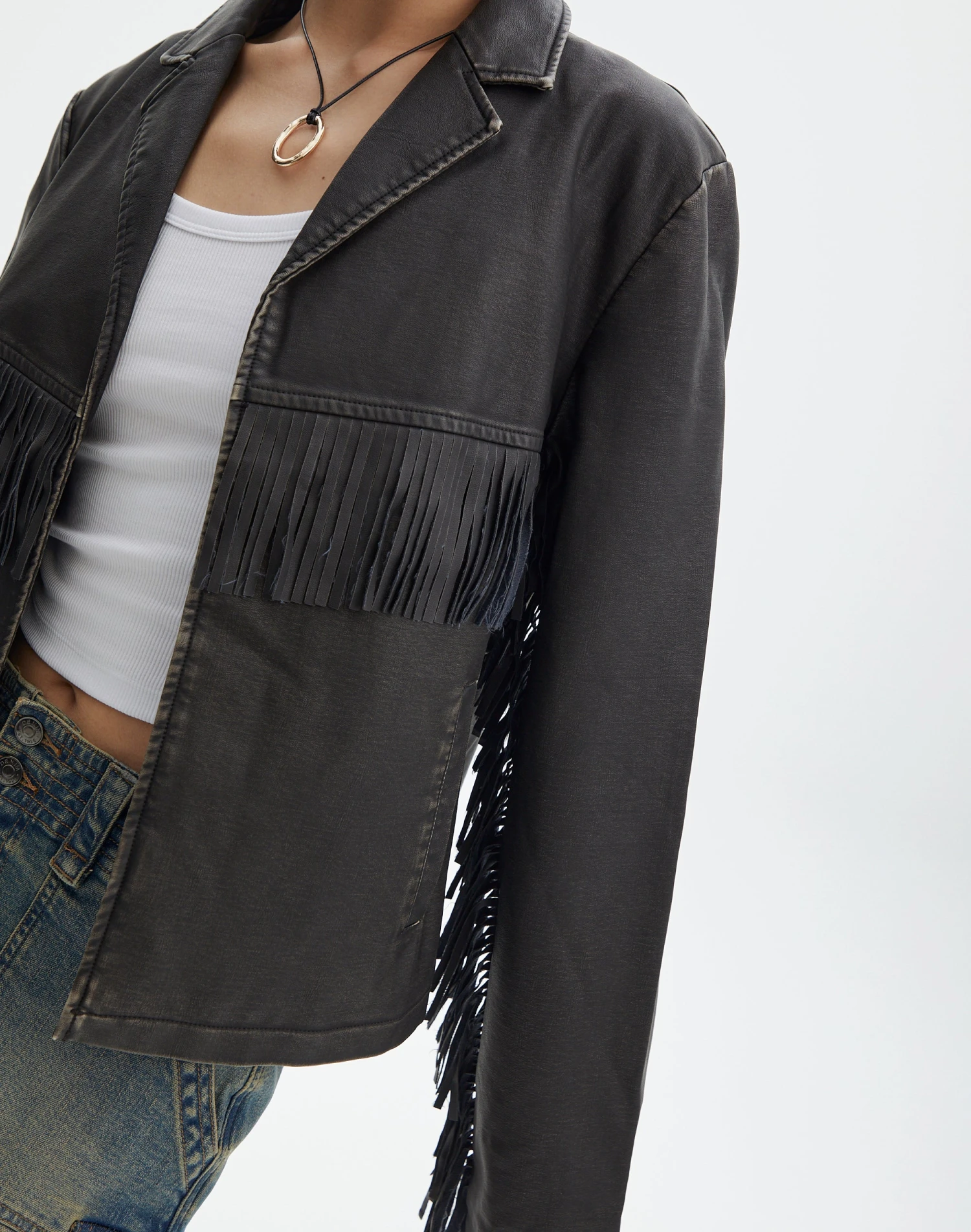 Faux Leather Tassel Jacket 7 Faux Leather Tassel Jacket - Image 5