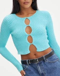 Bubble Stitch Long Sleeve Button Up Top -Outlet Glassons Store bobby bubble stitch cardi aqua siren imageback kc106197knt