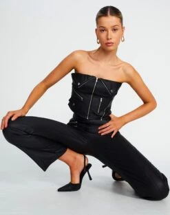 Faux Leather Pleated Mini Skirt -Outlet Glassons Store bonnie biker corset black front bv101361pu 1