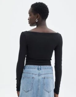 Boat Neck Long Sleeve Top -Outlet Glassons Store bonnie boat neck black back tl93310vis