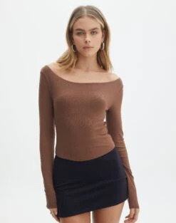 Boat Neck Long Sleeve Top -Outlet Glassons Store bonnie boat neck deep umber front tl93310vis