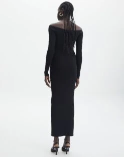 Ribbed Off Shoulder Long Sleeve Maxi Dress 25 Ribbed Off Shoulder Long Sleeve Maxi Dress -Outlet Glassons Store boston bardot knit dress black imageback kd109828rib