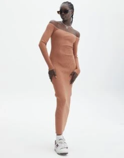 Ribbed Off Shoulder Long Sleeve Maxi Dress 28 Ribbed Off Shoulder Long Sleeve Maxi Dress -Outlet Glassons Store boston bardot knit dress slice of cake full kd109828rib