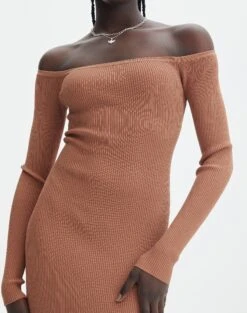 Ribbed Off Shoulder Long Sleeve Maxi Dress 30 Ribbed Off Shoulder Long Sleeve Maxi Dress -Outlet Glassons Store boston bardot knit dress slice of cake imageback kd109828rib