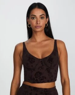 Printed Mesh Crop Corset Top 23 Printed Mesh Crop Corset Top -Outlet Glassons Store brooklyn burnout bralette soy blooms front ut109844sbl 2