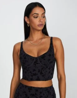 Printed Mesh Crop Corset Top 24 Printed Mesh Crop Corset Top -Outlet Glassons Store brooklyn burnout bralette vine burnout front ut109844vbo 2