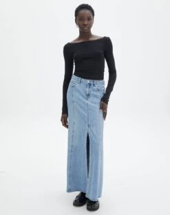 Front Split Denim Maxi Skirt