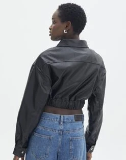 Cropped Faux Leather Bomber Jacket -Outlet Glassons Store camryn cropped pu bomber jacket black back jw75420pu