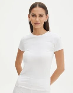 Ribbed Turtleneck Top -Outlet Glassons Store cancun cotton tee white front ts121963cot 2