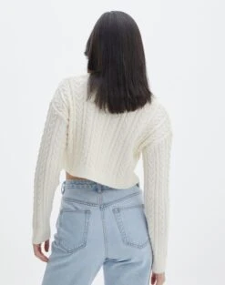 Cable Knit Long Sleeve Crop Top -Outlet Glassons Store capricorn cable knit top bad to the bone back kl55029knt
