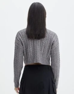 Cable Knit Long Sleeve Crop Top -Outlet Glassons Store capricorn cable knit top grey marle back kl55029knt