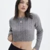 Cable Knit Long Sleeve Crop Top -Outlet Glassons Store capricorn cable knit top grey marle front kl55029knt