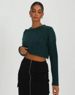 Cable Knit Long Sleeve Crop Top -Outlet Glassons Store capricorn cable knit top ivy league front kl55029knt 4