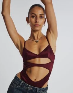 Cut Out Satin Bodysuit -Outlet Glassons Store cartia cut out bodysuit cherry oh detail tb106803sat