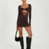 Supersoft Twist Cut Out Long Sleeve Mini Dress -Outlet Glassons Store cartia ls cut out mini its soy cute front ds85940pln