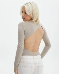 Supersoft Backless Long Sleeve Bodysuit -Outlet Glassons Store cassidy cut out bodysuit dusty mink front tb118064pch