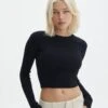 Long Sleeve Ribbed Knit Top -Outlet Glassons Store chutney crew neck black front kl79026vn 3