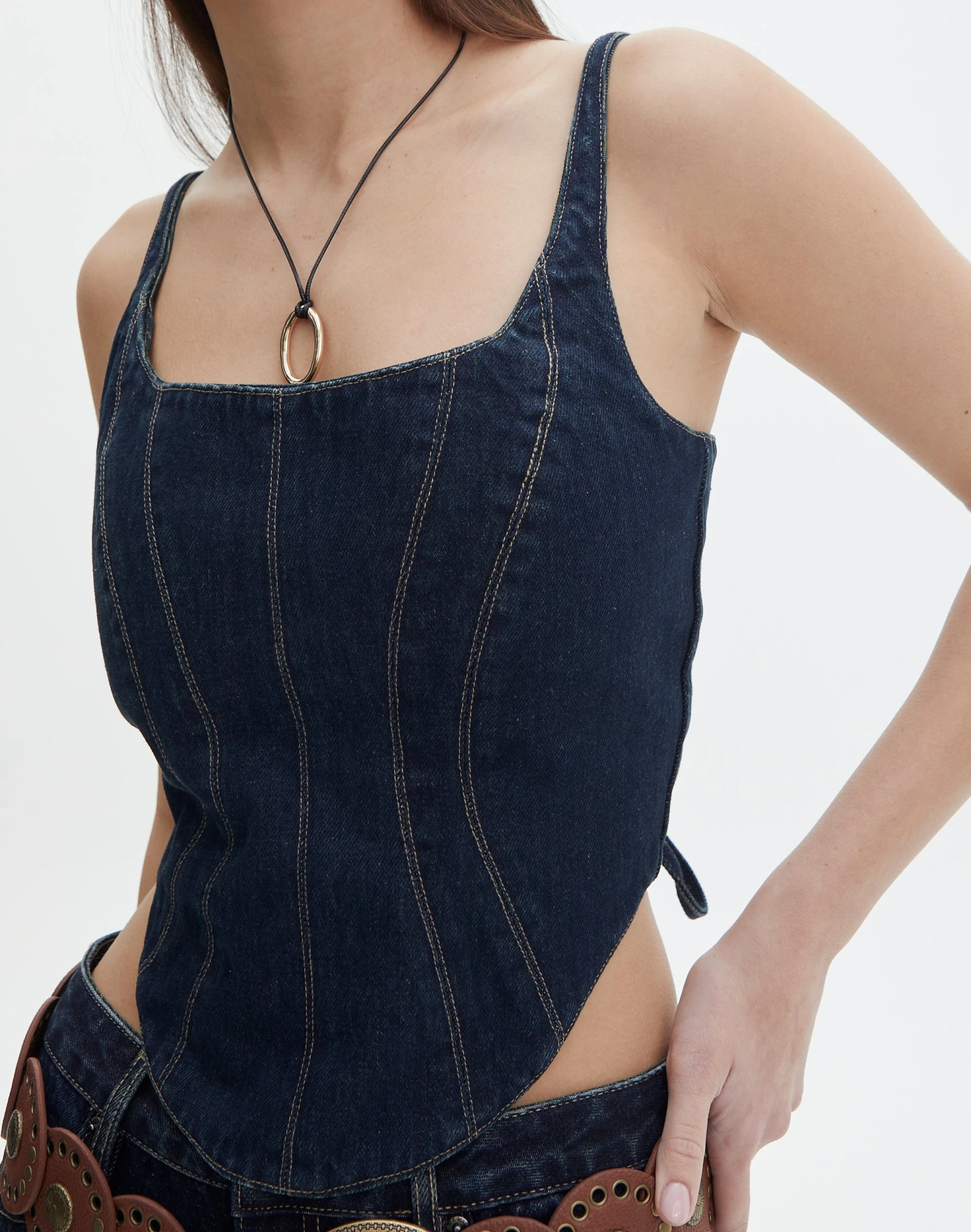 Tie Back Denim Square Neck Corset Bustier 10 Tie Back Denim Square Neck Corset Bustier - Image 8