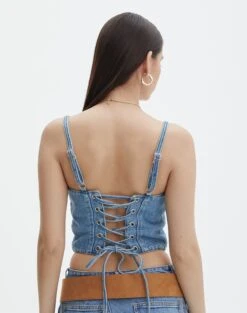Tie Back Denim Square Neck Corset Bustier 24 Tie Back Denim Square Neck Corset Bustier -Outlet Glassons Store co arizona denim corset riley vintage wash back bv102322rdnm