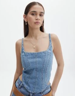 Denim Halter Top -Outlet Glassons Store co arizona denim corset riley vintage wash front bv102322rdnm