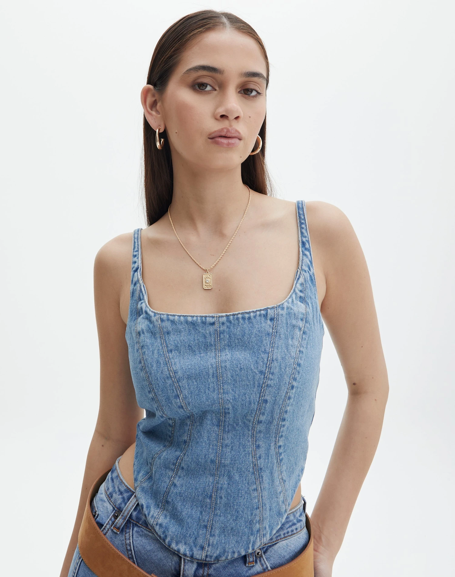 Tie Back Denim Square Neck Corset Bustier 3 Tie Back Denim Square Neck Corset Bustier