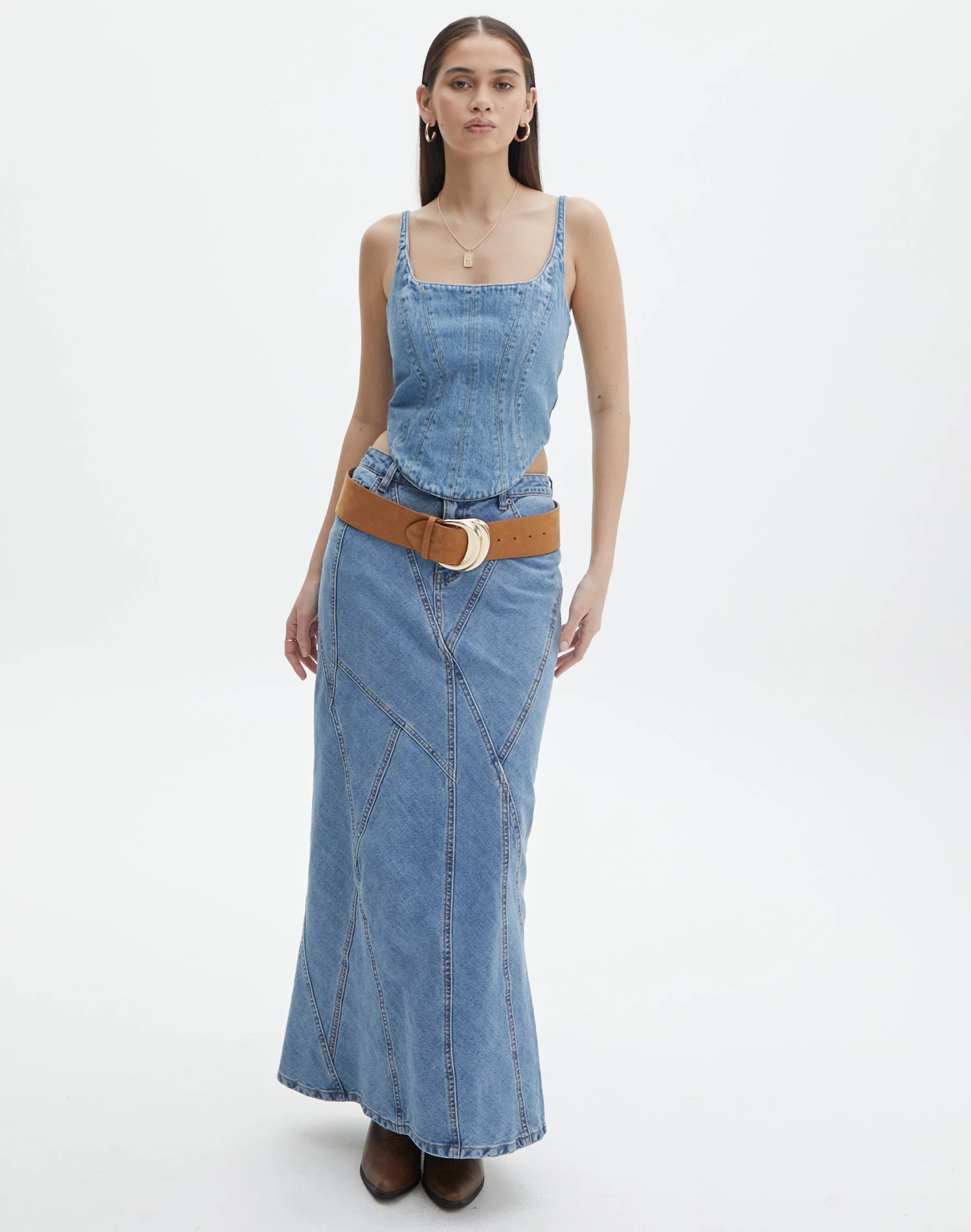 Tie Back Denim Square Neck Corset Bustier 4 Tie Back Denim Square Neck Corset Bustier - Image 2