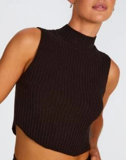 High Neck Curve Hem Knit Tank Top 30 High Neck Curve Hem Knit Tank Top -Outlet Glassons Store co astor knit its soy cute imageback kv109477knt